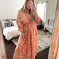 FLORAL PRINT BUTTON-DOWN MAXI DRESS IN APRICOT