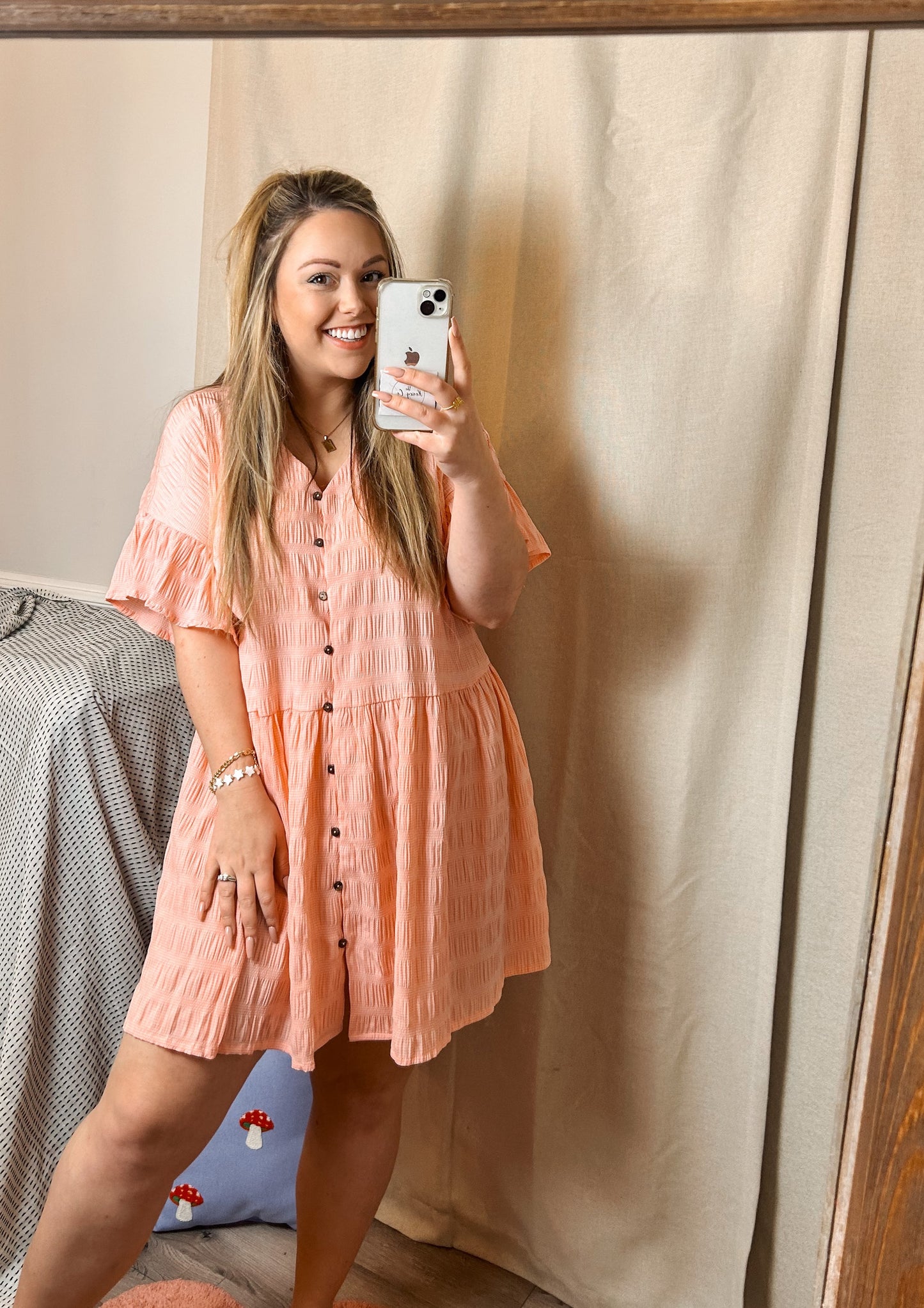 Textured Solid Oversized Ruffle Dress